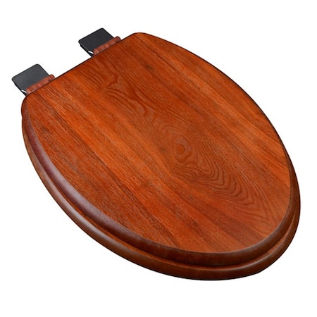 Plumbing Technologies Decorative Wood Elongated Toilet Seat With Chrome Hinges- American Red Cherry 5F1E1-15CH